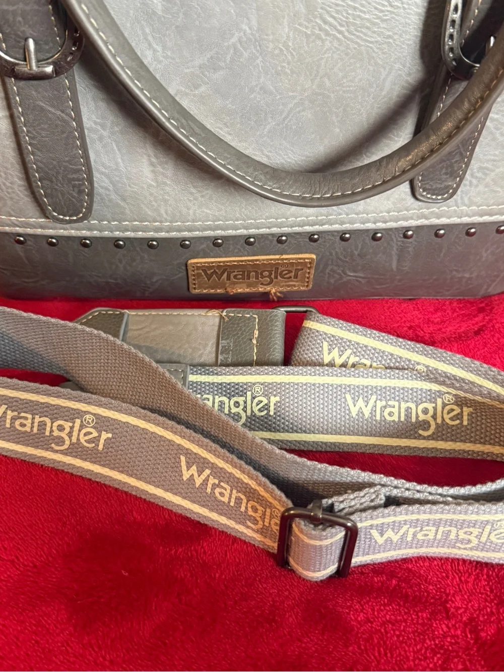 Wrangler Two Tone Grey Studded Western Satchel Crossbody Shoulder Bag Purse